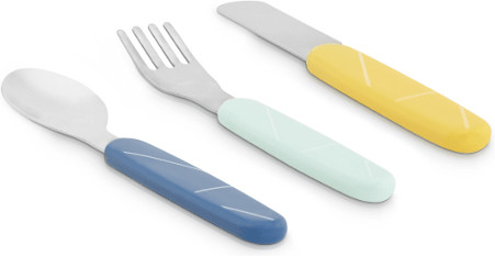 Babymoov Lot de 3 couverts 2ème âge bleu foncé, bleu clair, jaune