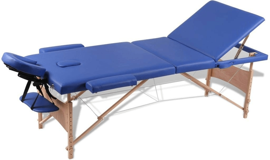 VidaXL Table de massage pliante 3 zones cadre en bois bleu