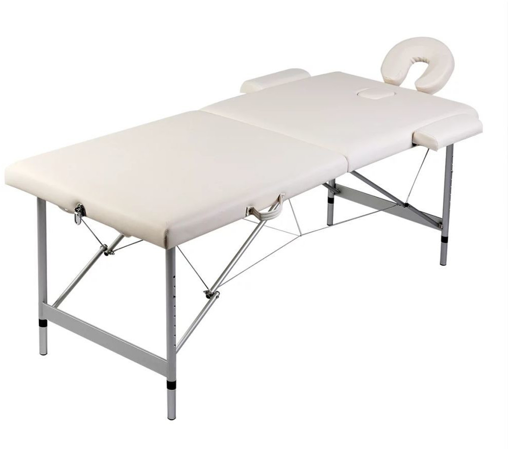 VidaXL Table de massage pliante 2 zones cadre en aluminium crème