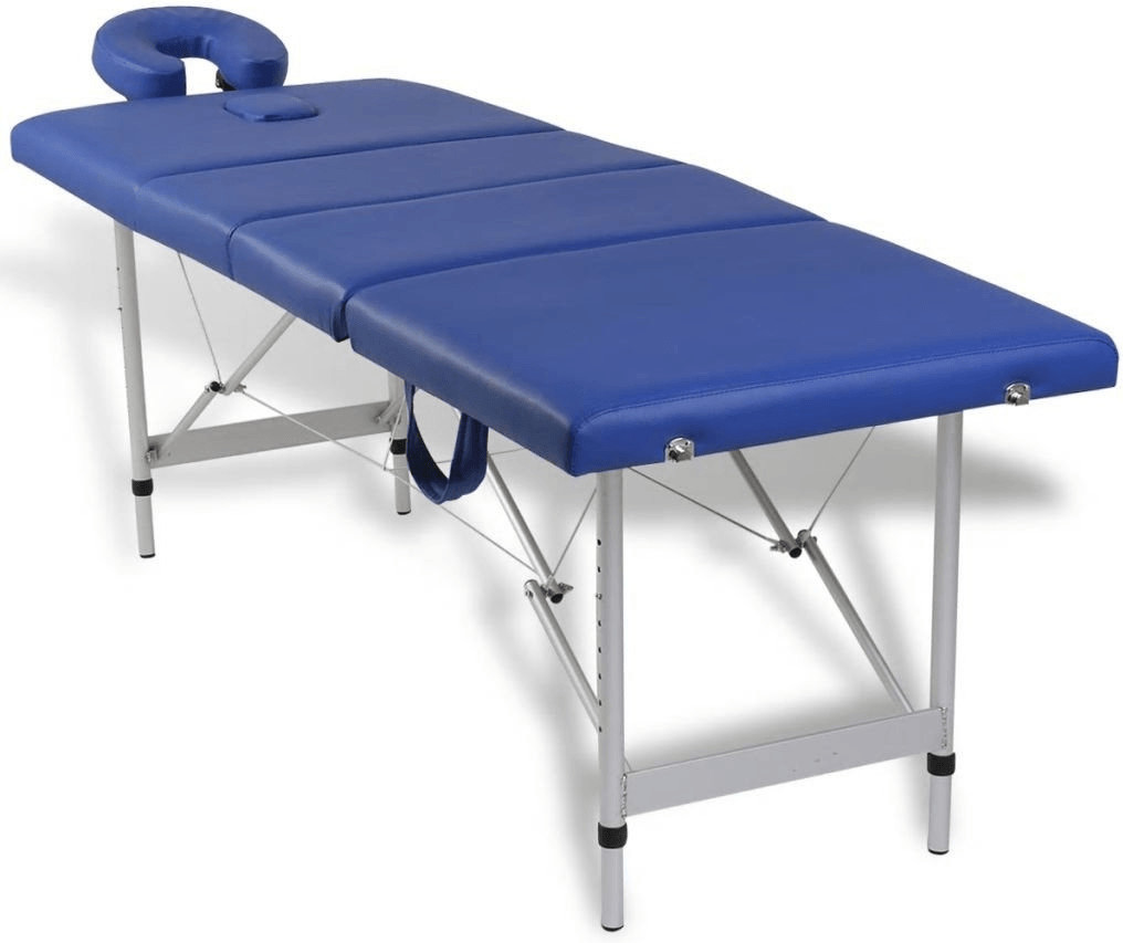 VidaXL Table de massage pliante 4 zones cadre en aluminium bleu