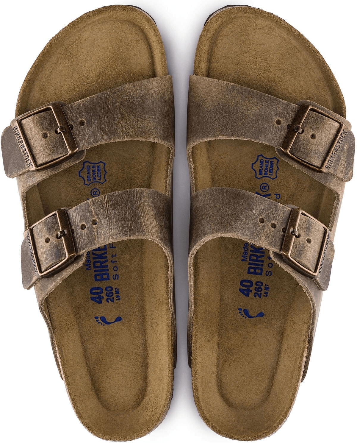 oiled leather in tabacco brown classic footbed suede lined