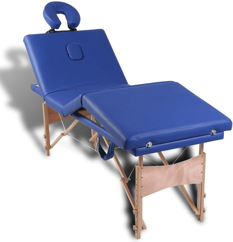 VidaXL Table de massage pliante 4 zones cadre en bois bleu