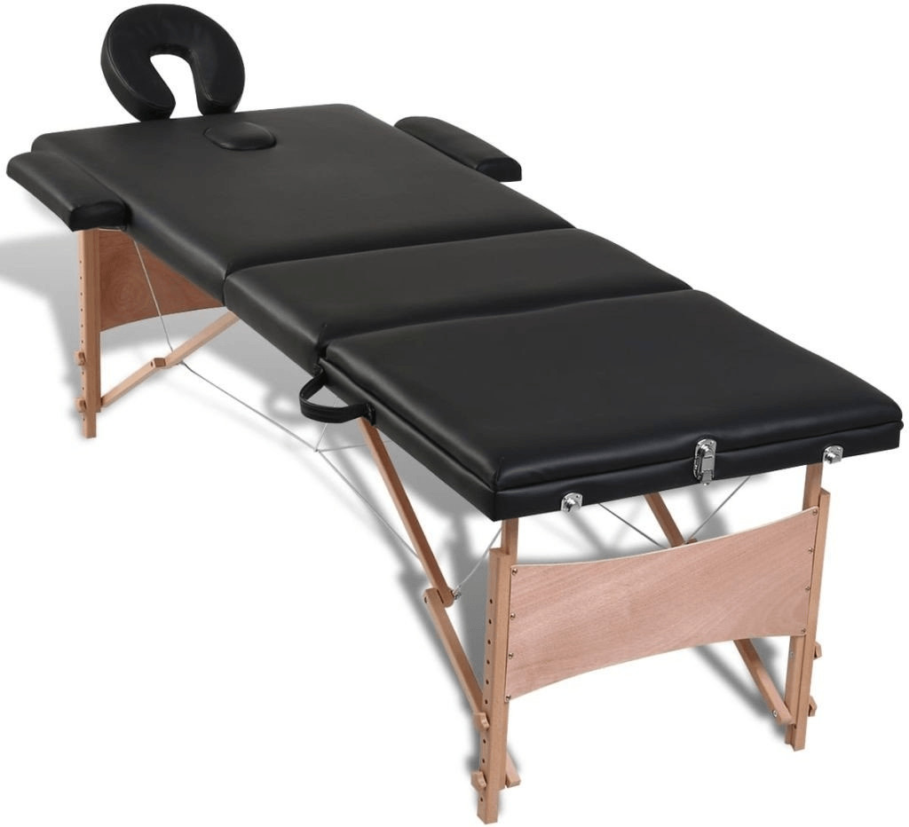 VidaXL Table de massage pliante 3 zones cadre en bois noir