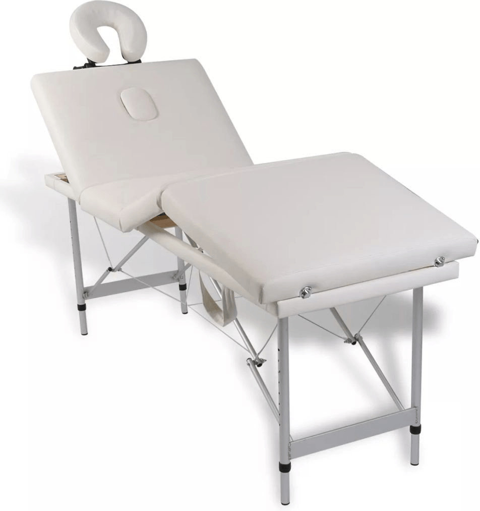 VidaXL Table de massage pliante 4 zones cadre en aluminium crème