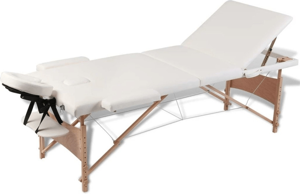 VidaXL Table de massage pliante 3 zones cadre en bois crème