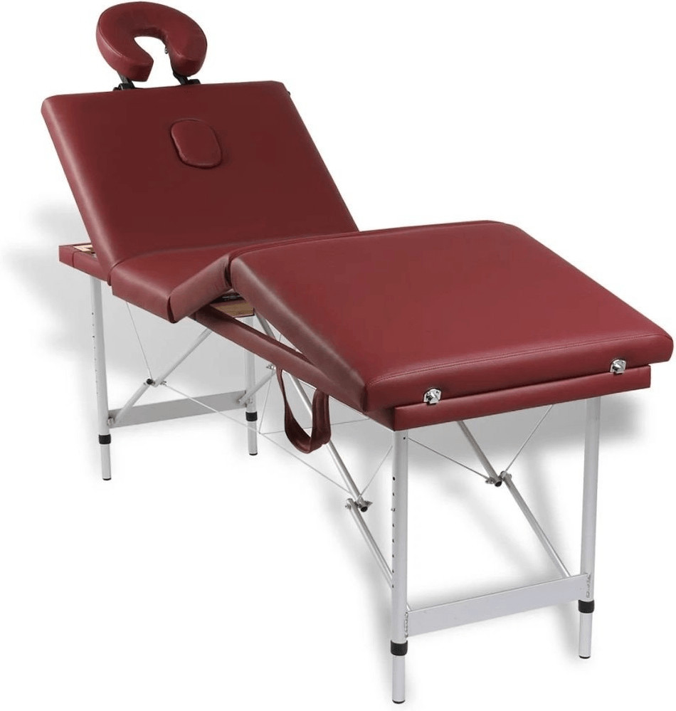 VidaXL Table de massage pliante 4 zones cadre en aluminium rouge