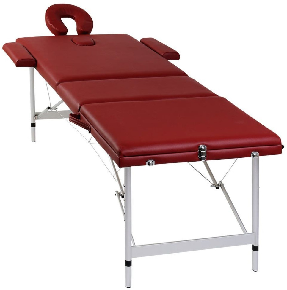 VidaXL Table de massage pliante 3 zones cadre en aluminium rouge