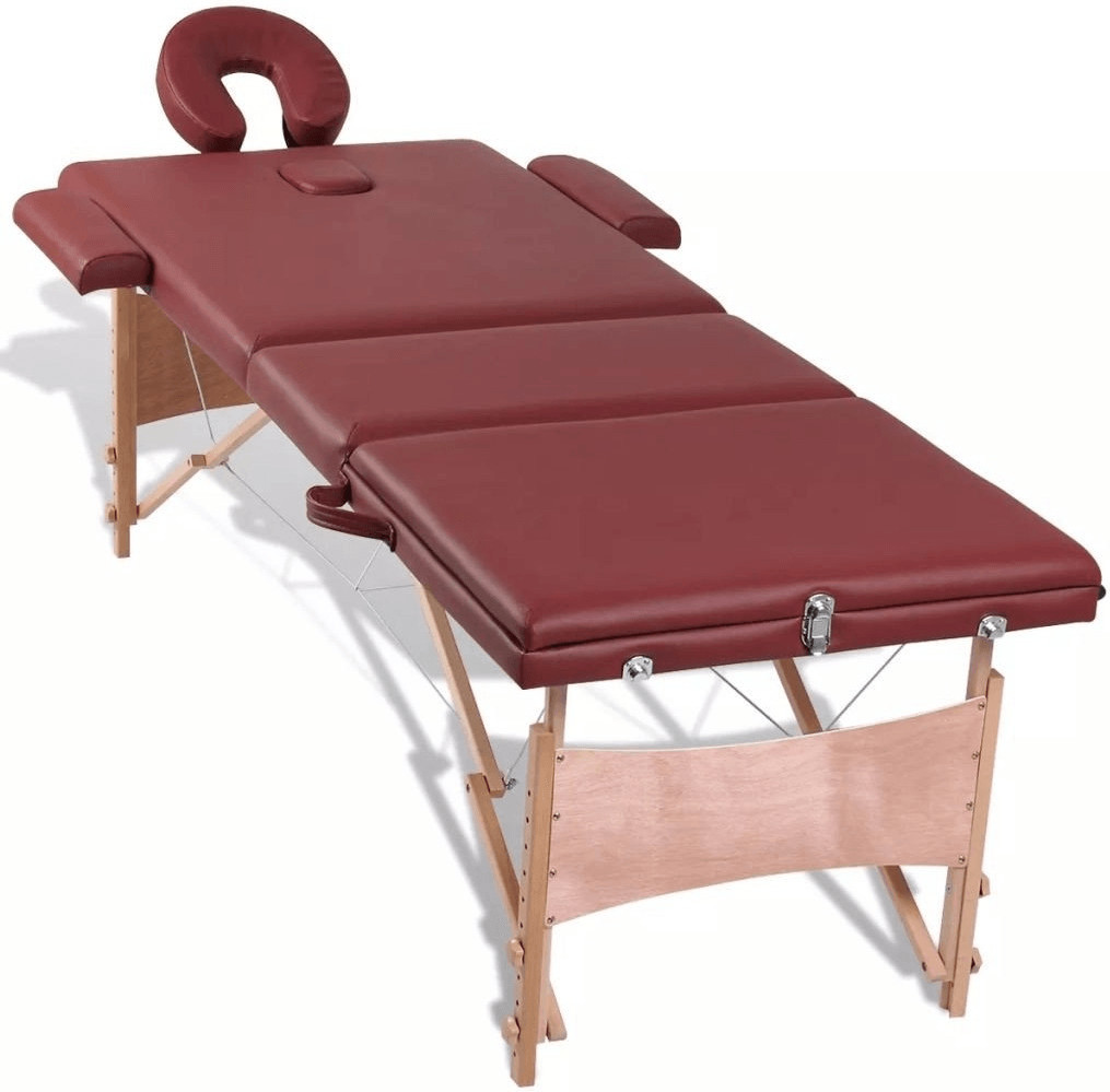 VidaXL Table de massage pliante 3 zones cadre en bois rouge