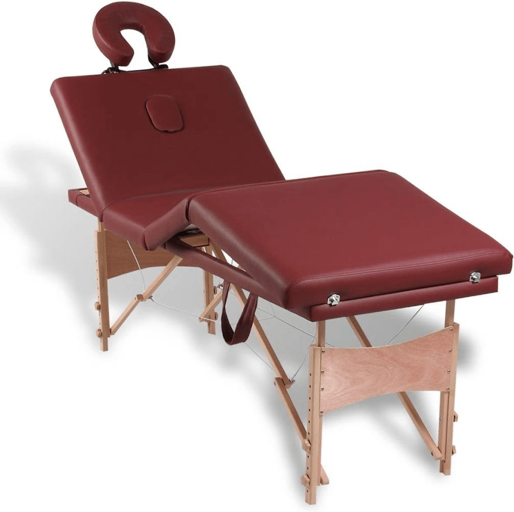 VidaXL Table de massage pliante 4 zones cadre en bois rouge