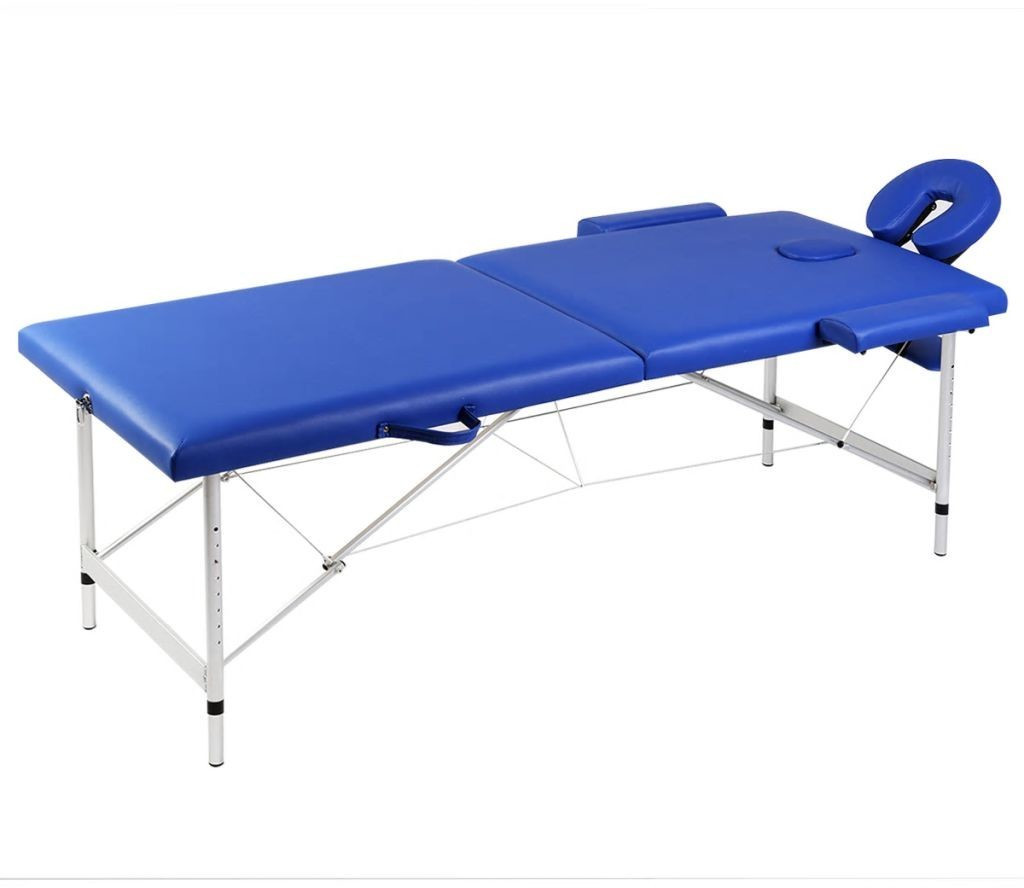 VidaXL Table de massage pliante 2 zones cadre en aluminium bleu