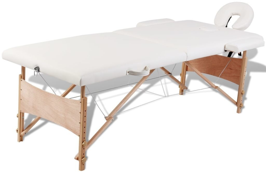 VidaXL Table de massage pliante 2 zones avec cadre en bois crème