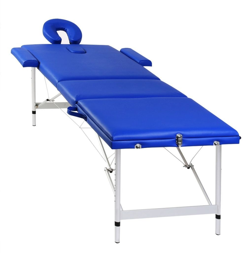 VidaXL Table de massage pliante 3 zones cadre en aluminium bleu