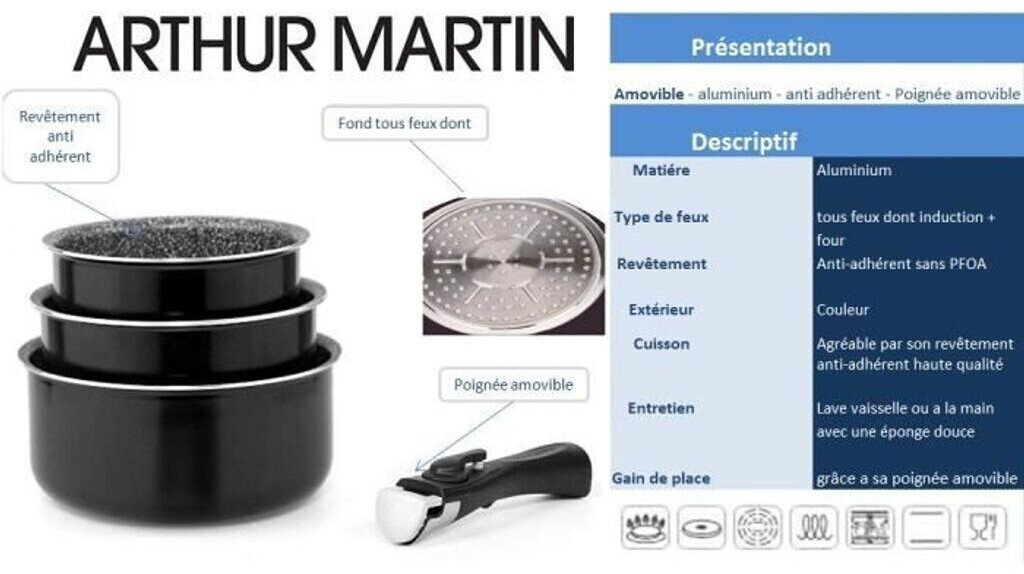 Arthur Martin Batterie de casseroles avec poignée au meilleur prix sur