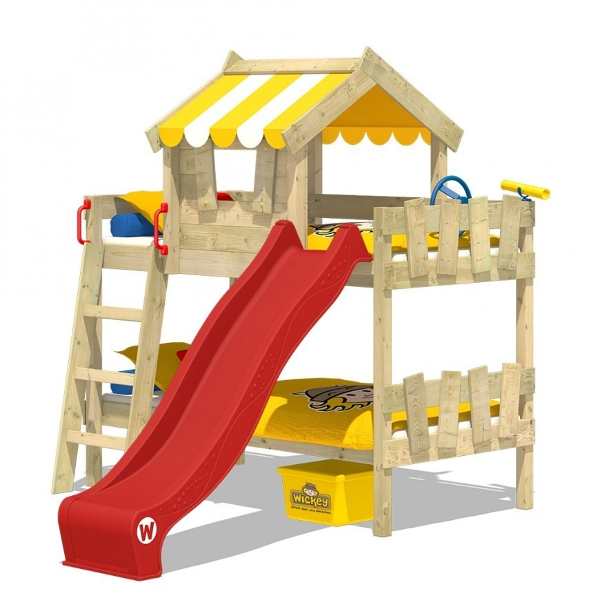 Wickey Bunk Bed CrAzY Circus yellow, with slide (red)