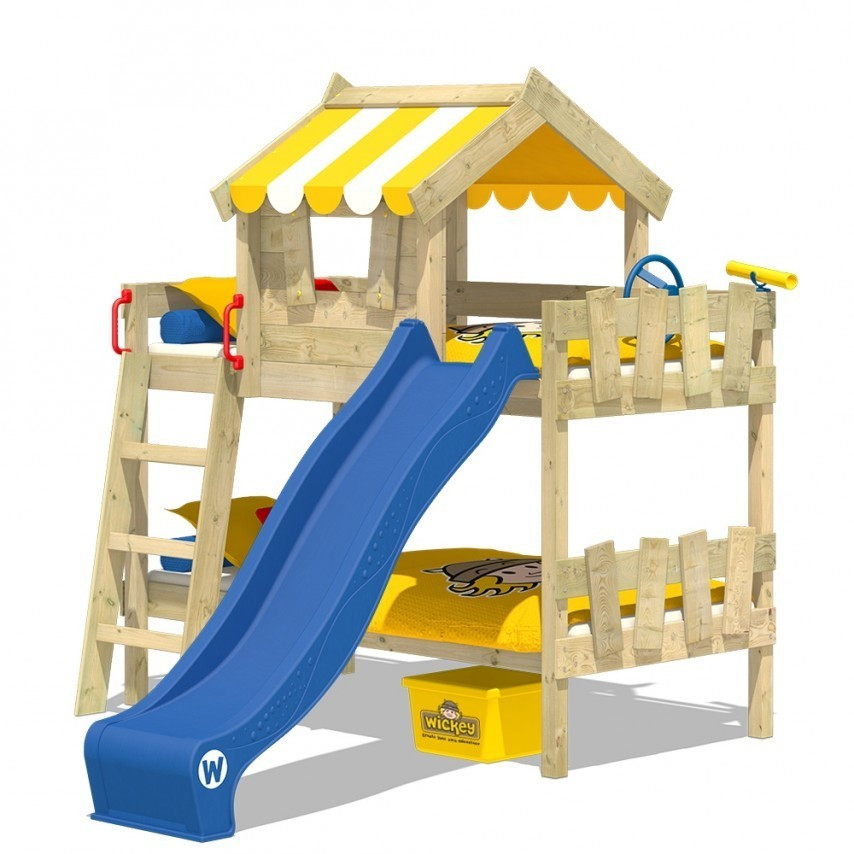 Wickey Bunk Bed CrAzY Circus yellow, with slide (blue)