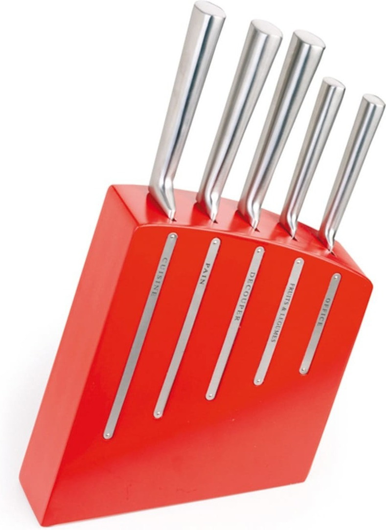 Pradel Jean Dubost Bloc 5 couteaux de cuisine Kimono rouge