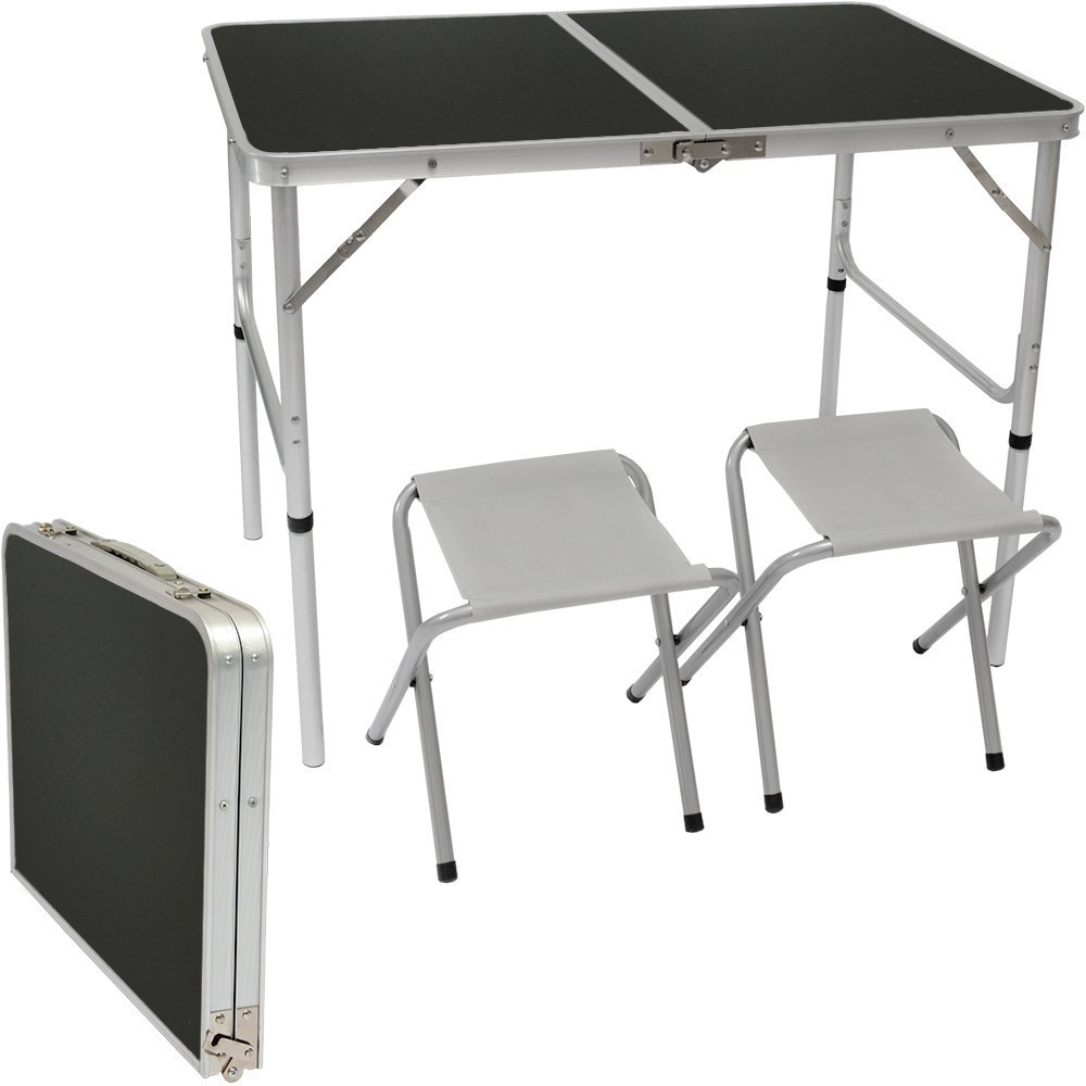 Amanka Camping Table 90x60 + 2 Stools (black)