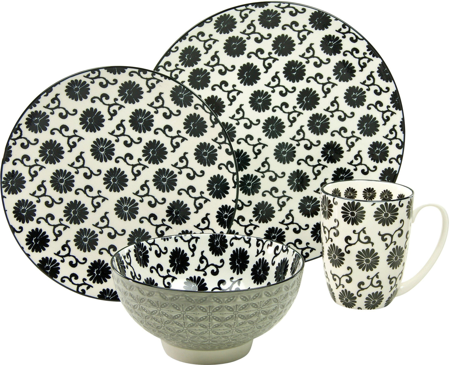 CreaTable 4-Piece Combi Service New Style black Flower