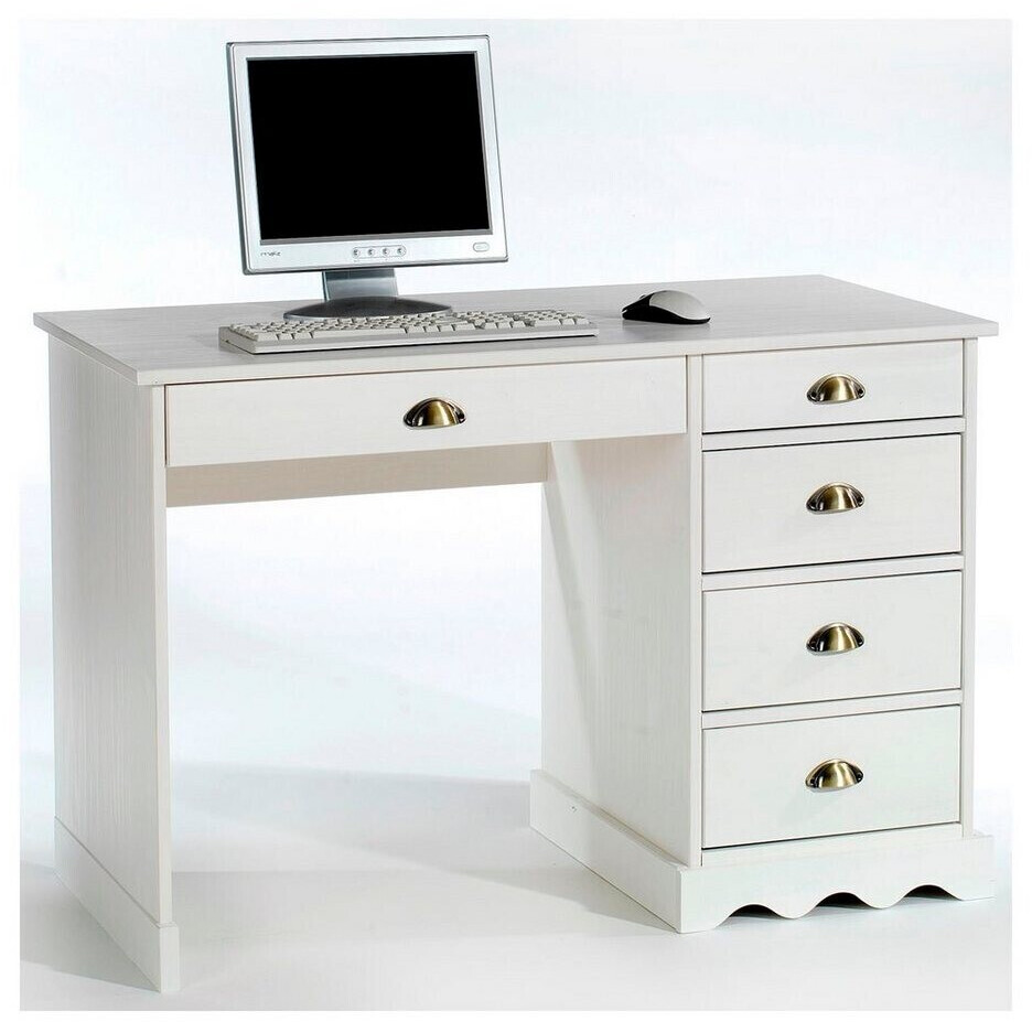 Idimex Bureau en bois massif Colette blanc