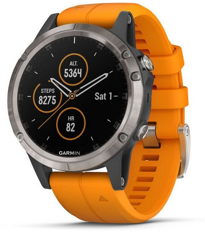 Garmin fenix 5 Plus Sapphire titane argent bracelet silicone orange