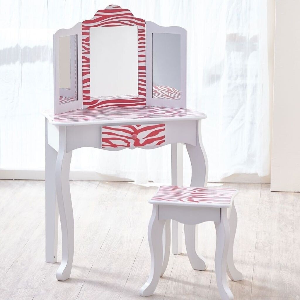 Bayer-Chic Coiffeuse avec tabouret - blanc & zèbre rose