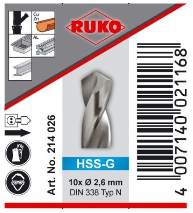 RUKO DIN 338-N HSS-G 2,6 mm (214026)
