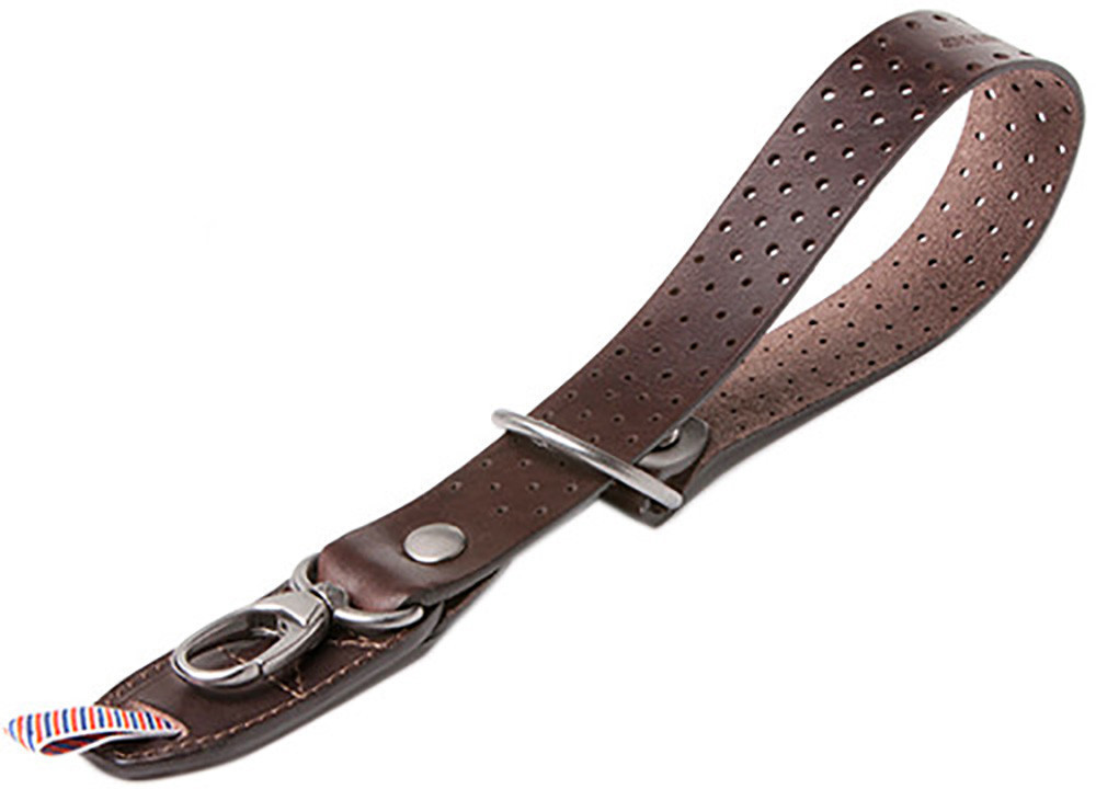Barber Shop Wrist Strap Razor Cut perforated dark brown leather