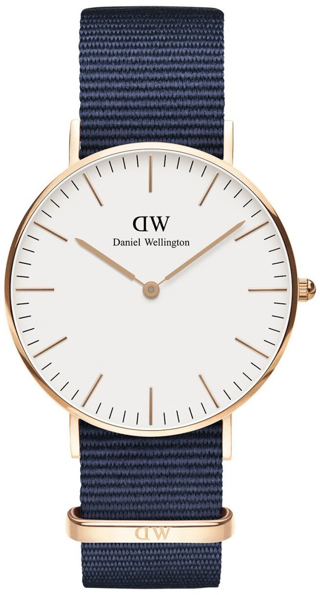 Daniel Wellington Classic Bayswater - Bracelet NATO Bleu Minuit Avec Détails Argent - 36 Mm - Mixte