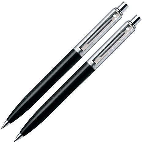 Sheaffer Sentinel Black Barrel Brushed Chrome Cap Ballpoint Pen and Pencil Set (E93211151)