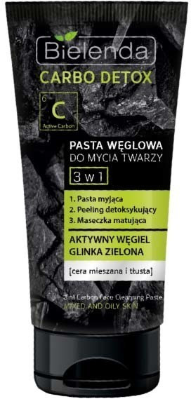 Bielenda Carbo Detox 3in 1 Charcoal Face Cleansing Paste (150ml)