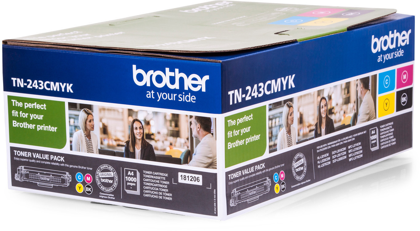 Brother TN-243CMYK Pack de 4 Toners compatible avec Imprimante  HL-L3210CW/L3230CDW/L3270CDW/MFC-L3710CW/L3730CDN/L3750CDW Multi-pack  (Noir, Cyan
