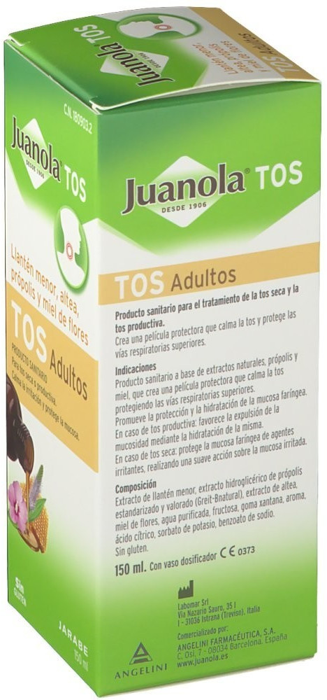 JUANOLA Jarabe Tos Adultos - 150ml - Producto sanitario para el tratameinto  de la tos seca y la tos productiva - Llantén menor, Altea, Própolis, Miel  de flores. Adultos : : Salud