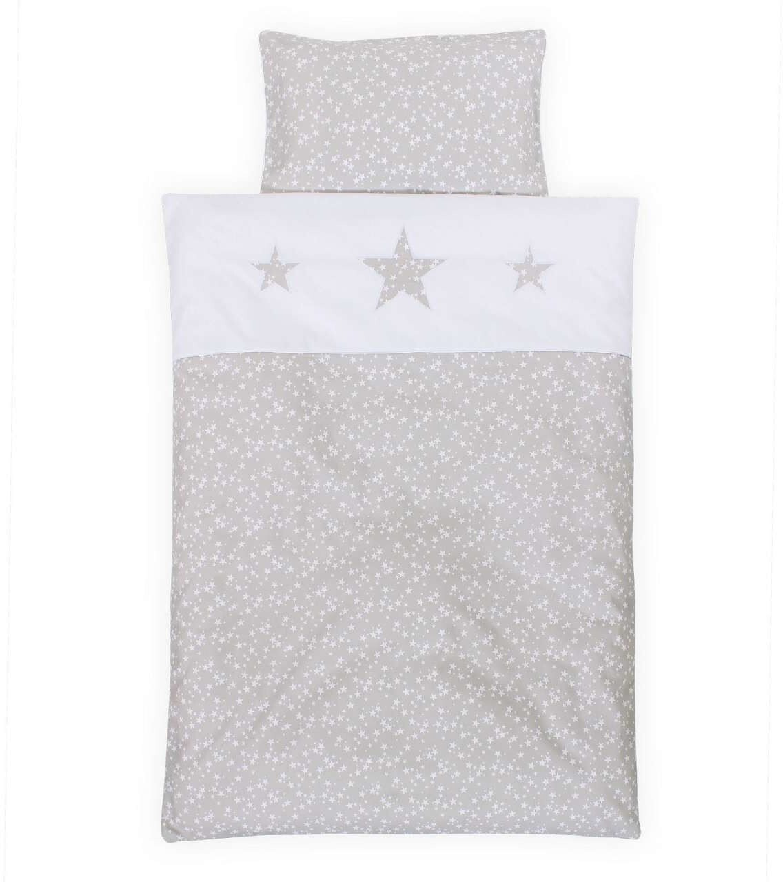 Babybay Bedlinen 100x130cm Piqué Applikation - Stars Grey White