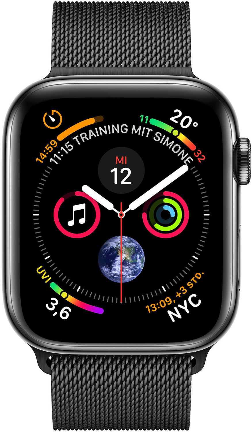 Apple Watch Series 4 GPS + Cellular 44 mm acier inoxydable noir sidéral boucle milanaise noir