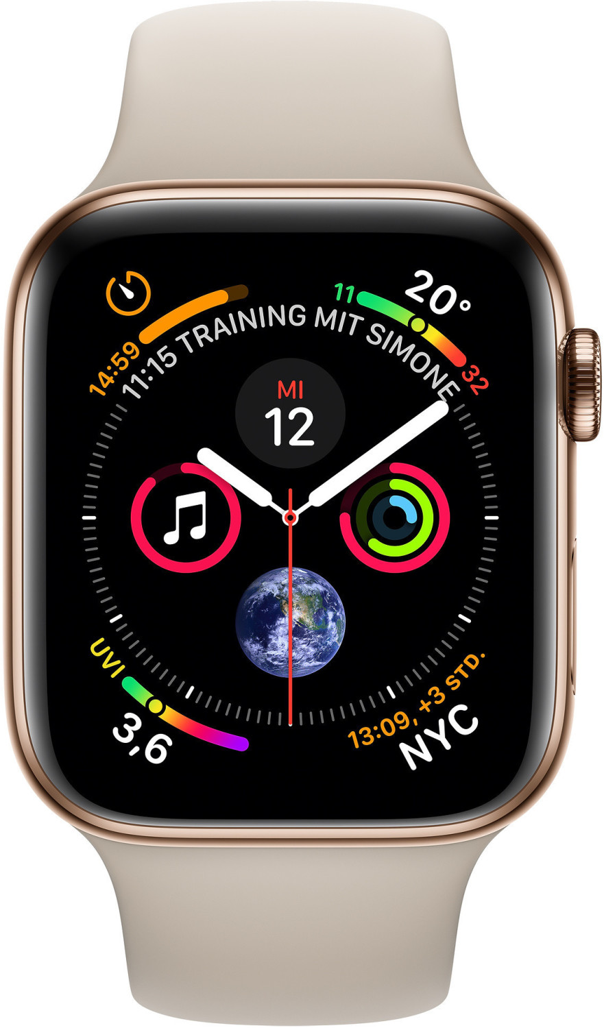 Apple Watch Series 4 GPS + Cellular 44 mm acier inoxydable or bracelet sport stone