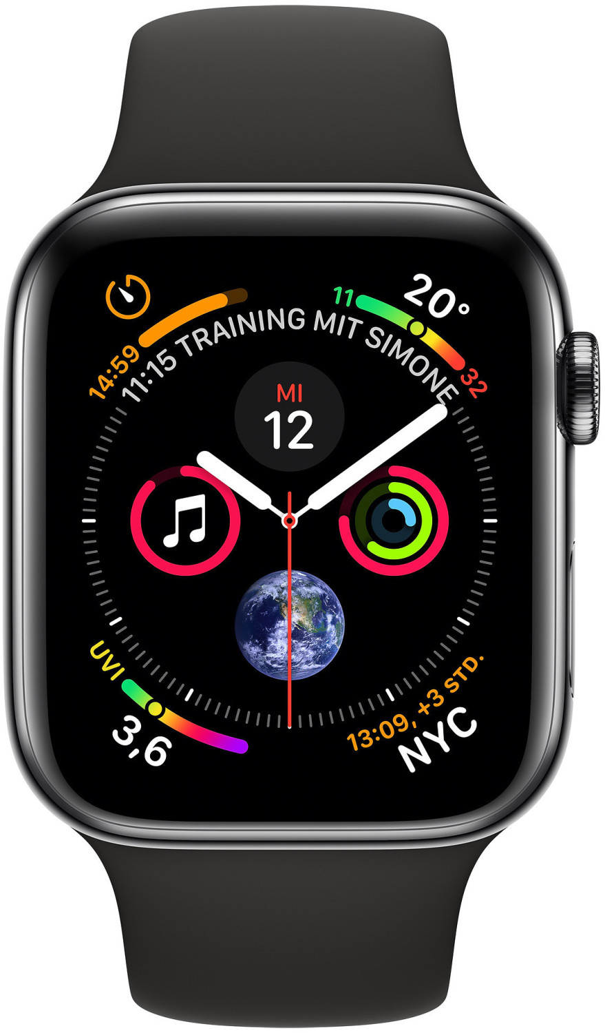 Apple Watch Series 4 GPS + Cellular 44 mm acier inoxydable noir sidéral bracelet sport noir
