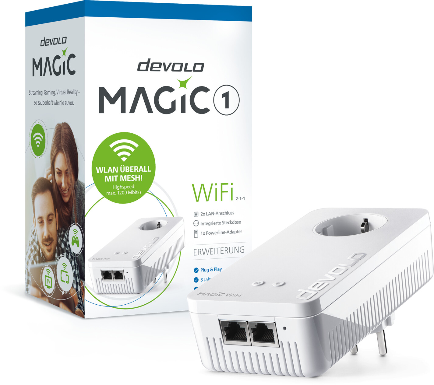 magica per Internet dalla presa Devolo 8411 Magic 1 LAN: Potenza sfaehiges Power Line Starter Kit con fino a 1200 Mbit/s per la rete domestica bianco con presa integrata 