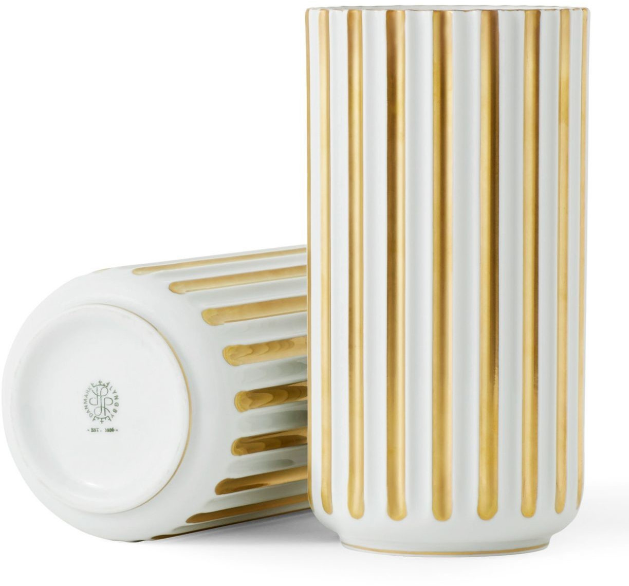 Lyngby Porcelæn Vase Porcelain 15cm Golden Stripes