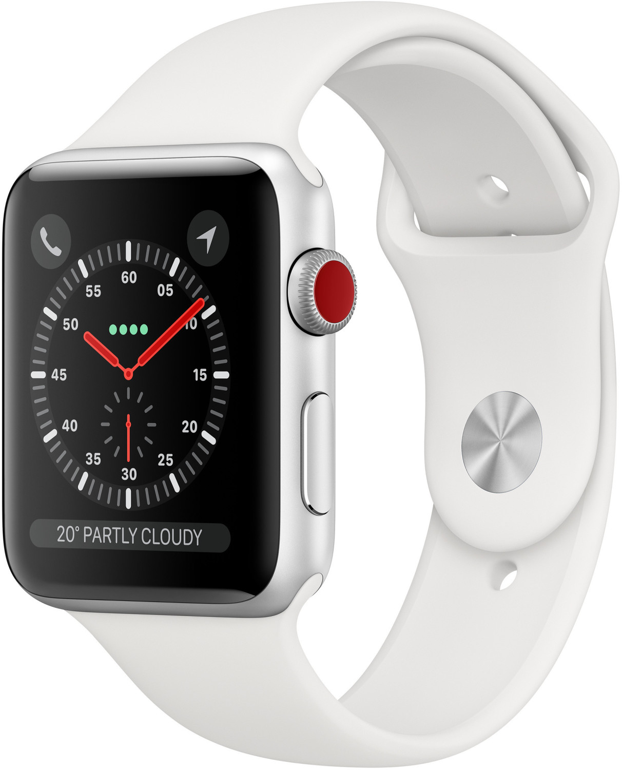 Apple Watch Series 3 GPS + Cellular 42 mm aluminium argent bracelet sport blanc