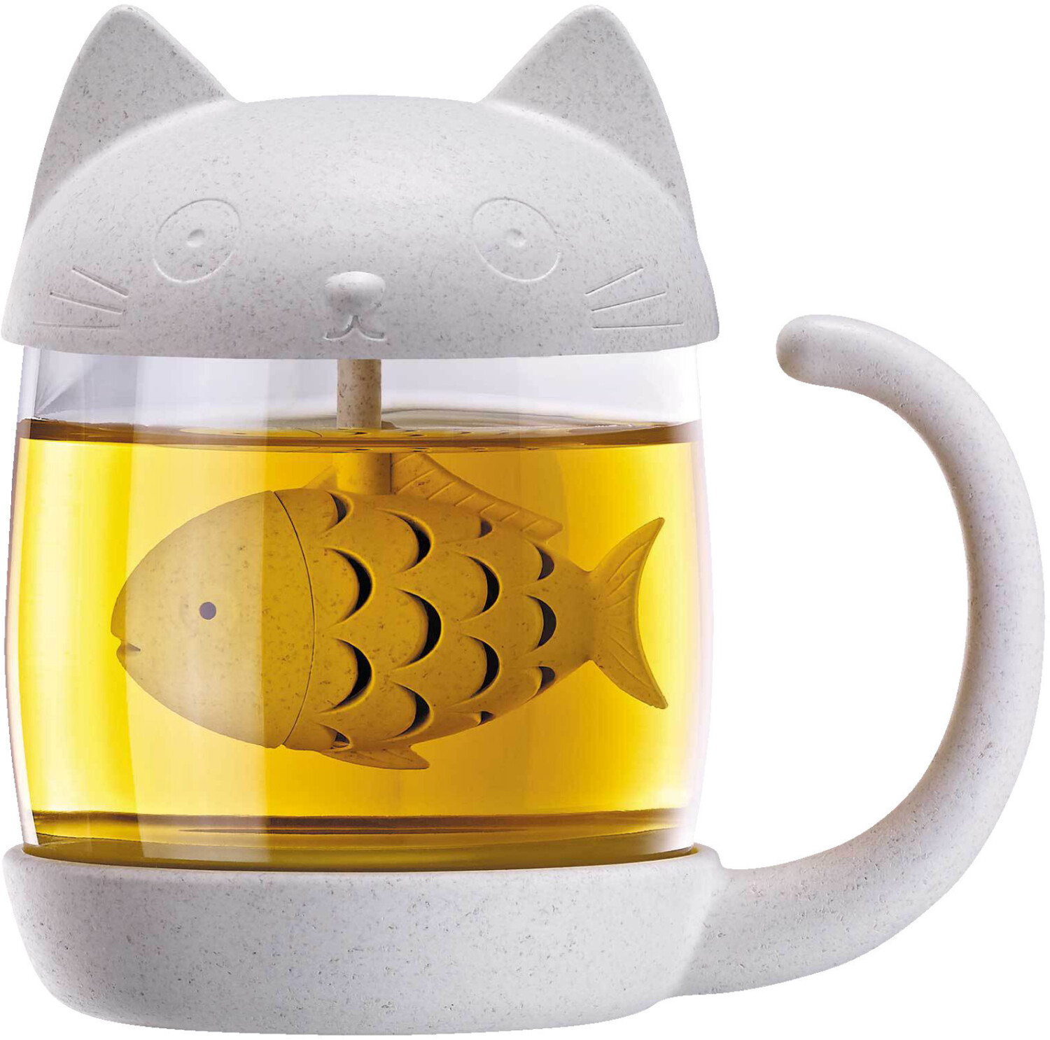 Winkee Tea glass cat with integrated tea-egg white