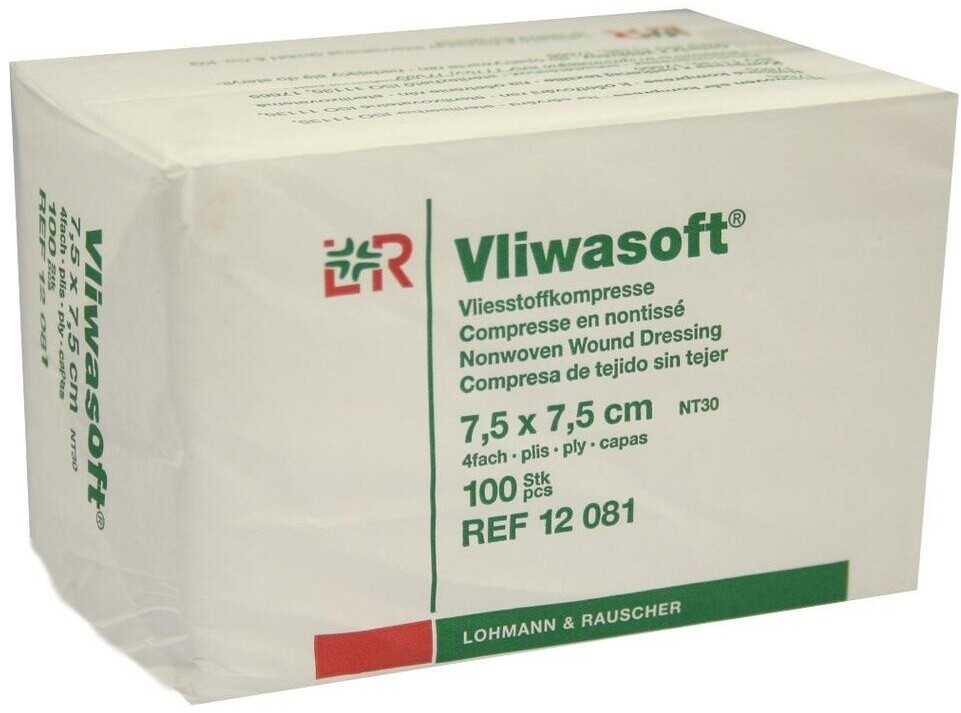 Lohmann & Rauscher Vliwasoft Nonwoven Compresses 7.5 x 7.5 cm 4-ply Nonsterile (100 pcs.)