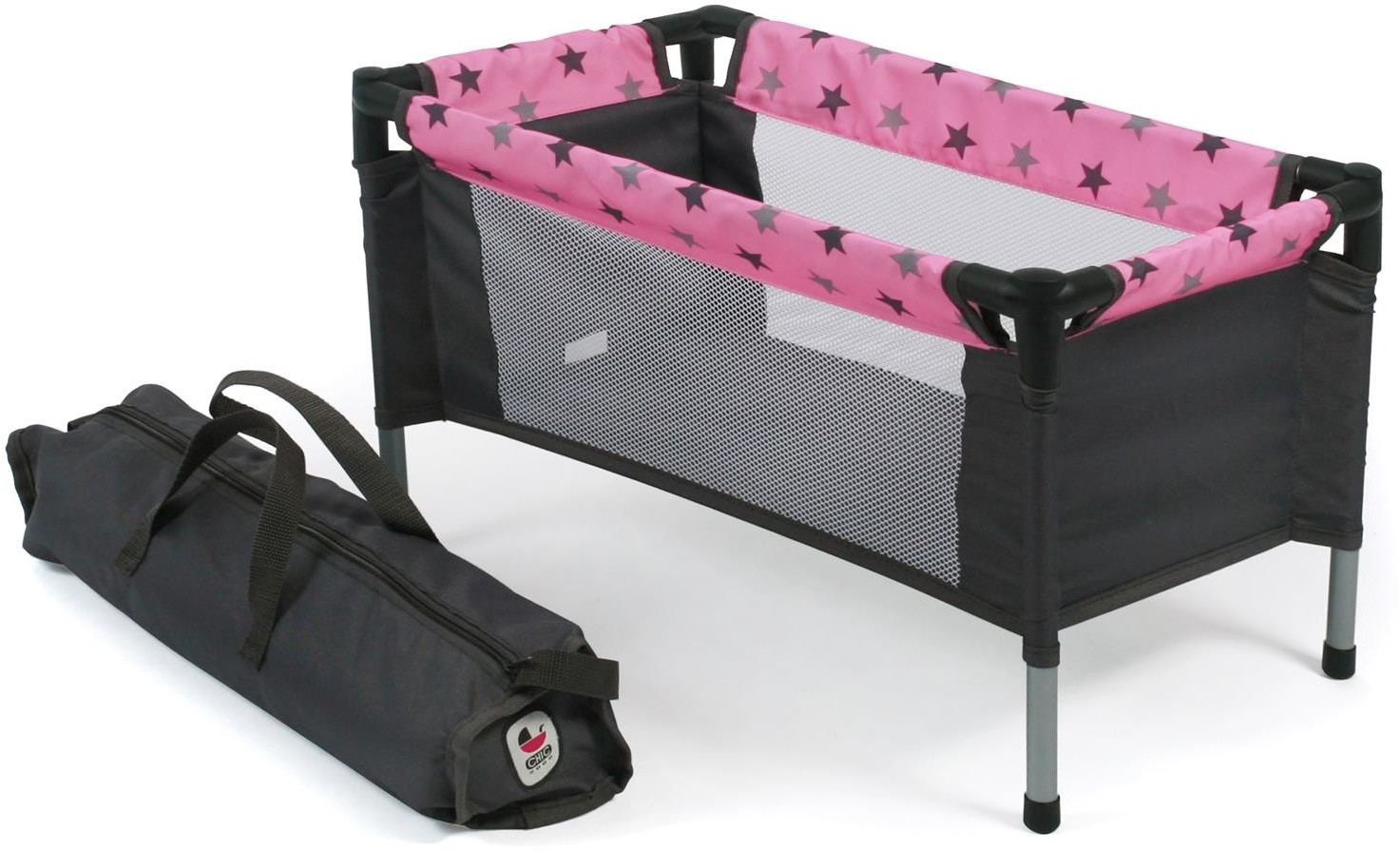 Bayer-Chic Dolls Travel Cot - Stars Grey Pink
