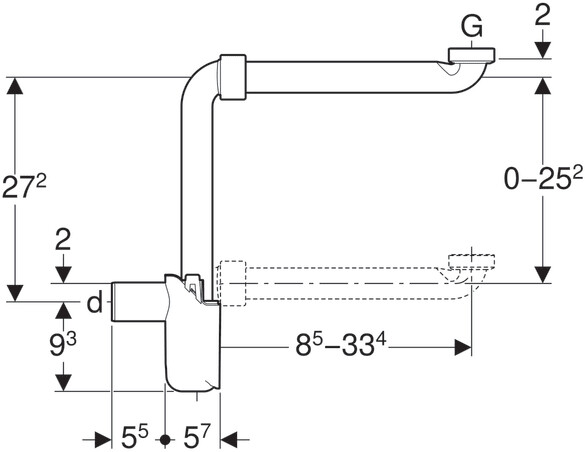 Siphon de Lavabo Tube Universel 1 1-4 '' Diamètre de 32mm Siphon