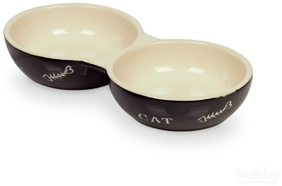 Nobby Ceramic Double Bowl CAT Black Beige