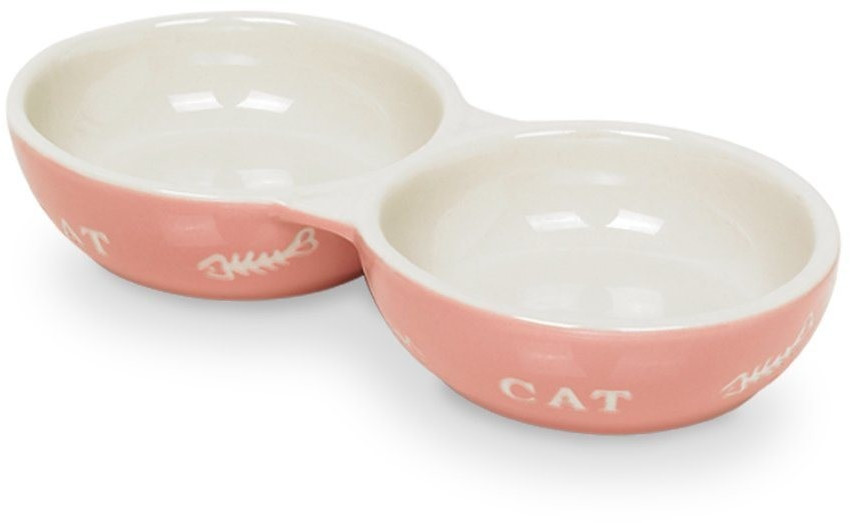 Nobby Ceramic Double Bowl CAT Pink Beige