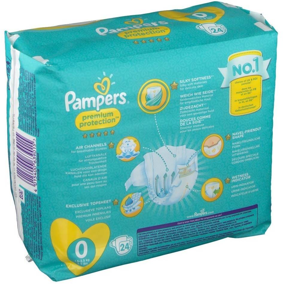 Pampers Couches Premium Protection Taille 0 (1,5-2,5 kg) notre N°1 pour la  protection des peaux sensibles, Aide à protéger le ventre délicat de votre