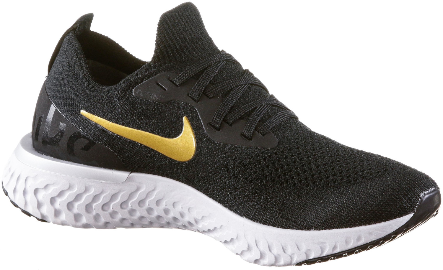 Buy Nike Epic React Flyknit Women black/metallic platinum/vast grey/metallic gold from Â£84.95 