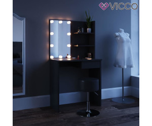 VICCO Eckschminktisch ARIELLE Weiß mit Bank und LED Beleuchtung Frisierkommode
