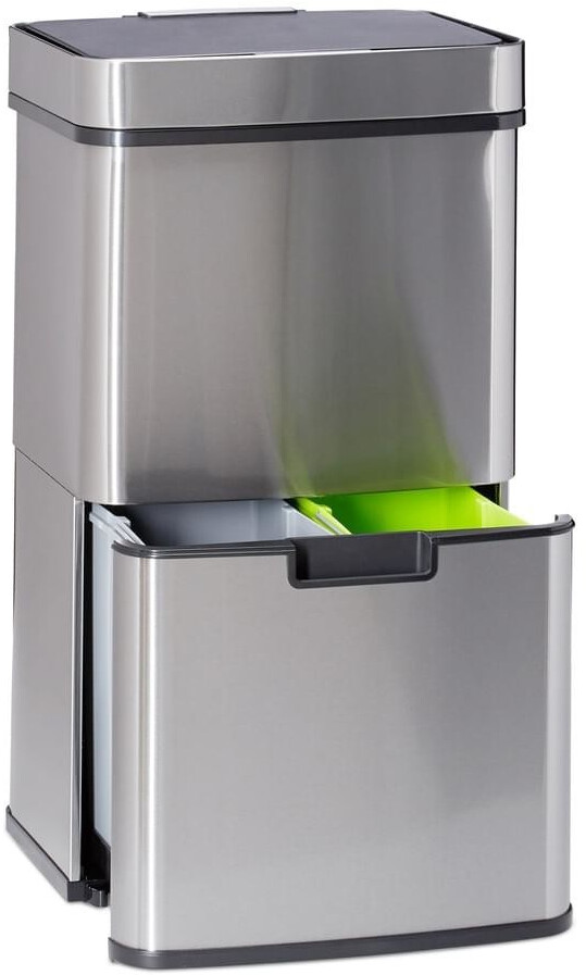 Relaxdays Poubelle de tri sélectif 3 compartiments ouverture sensitive 60 L