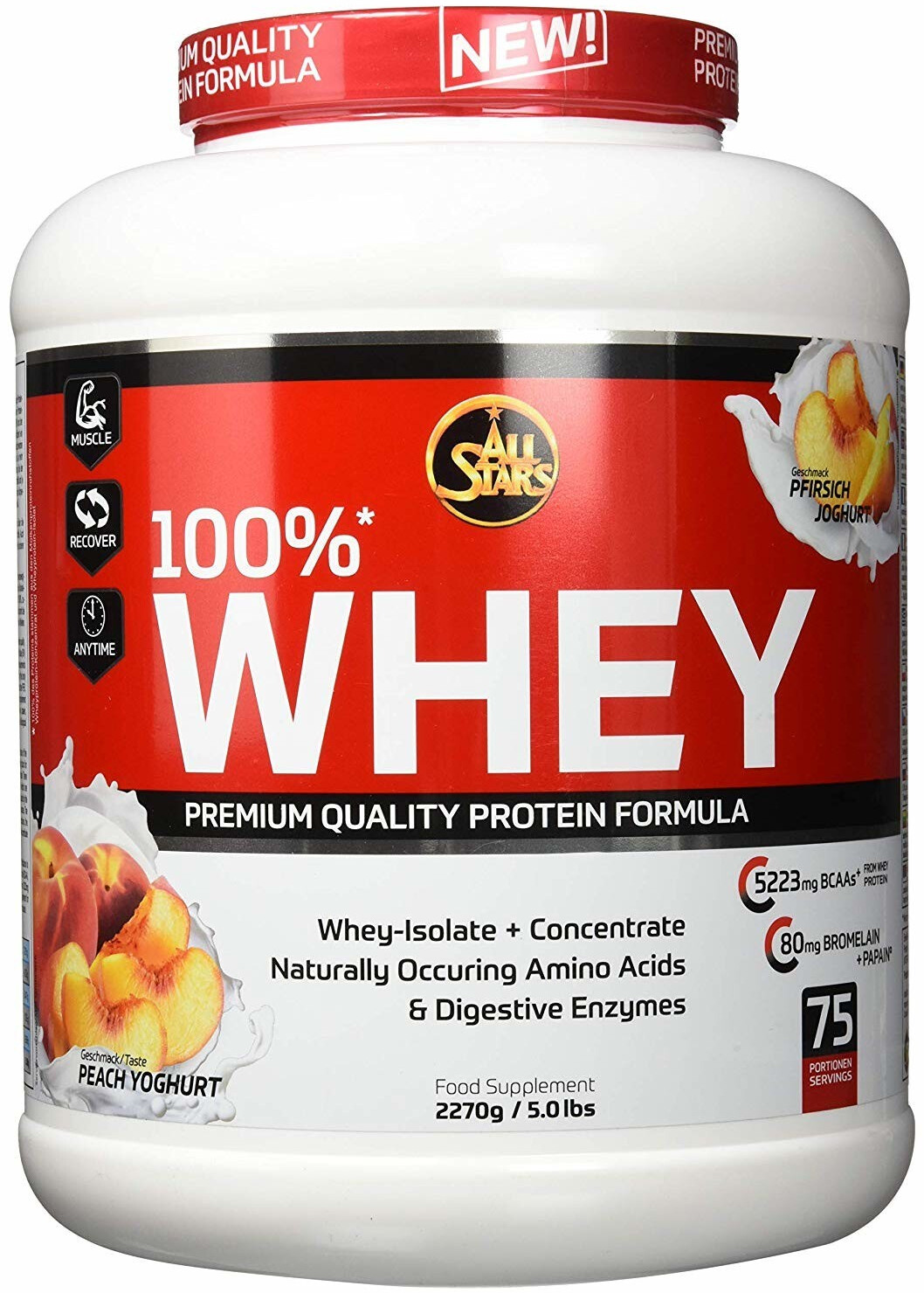 All Stars 100% Whey Protein 2270g Peach-Yoghurt